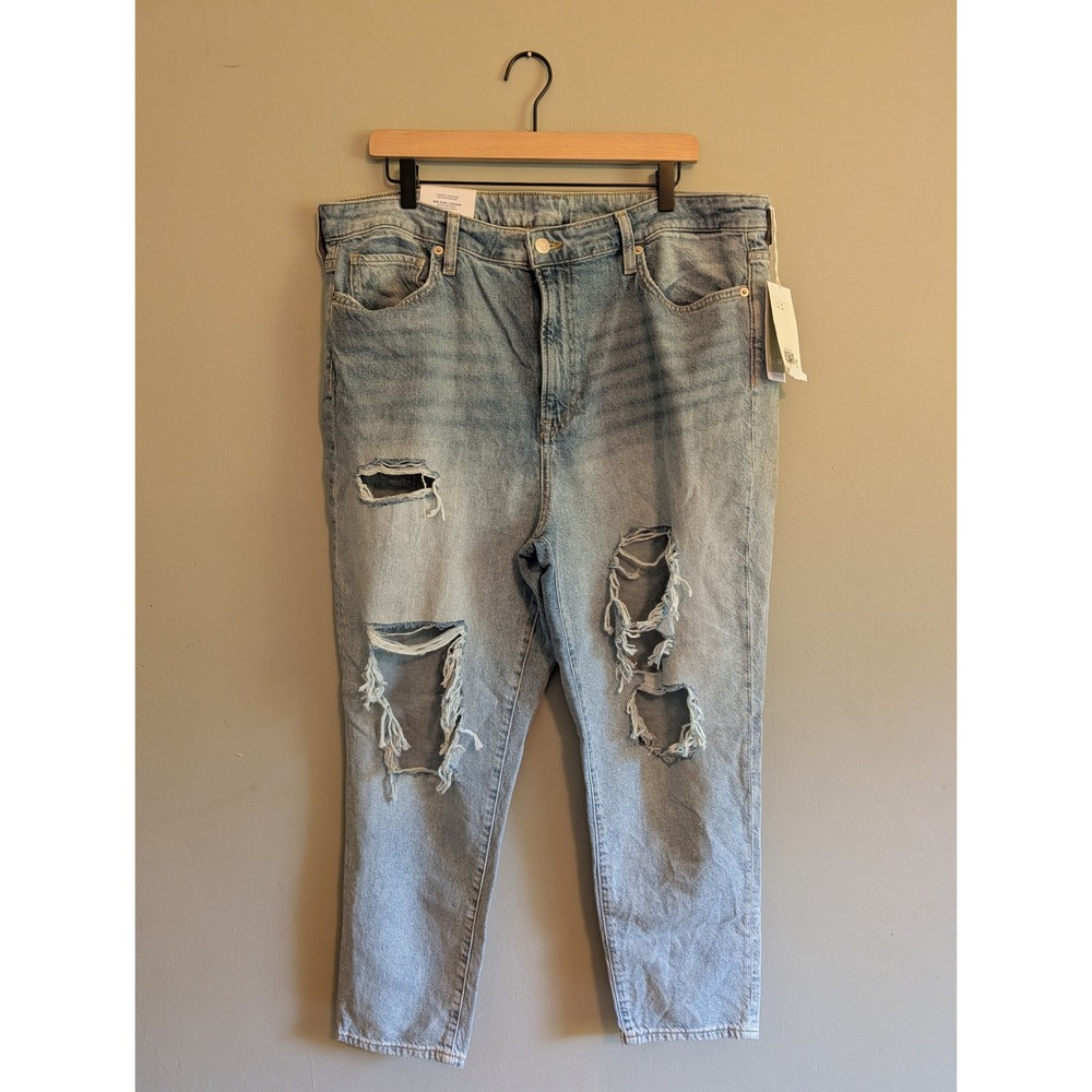 HM &Denim Womens Ultra High Waist Mom Jeans Light Wash Distressed Size 16 NEW